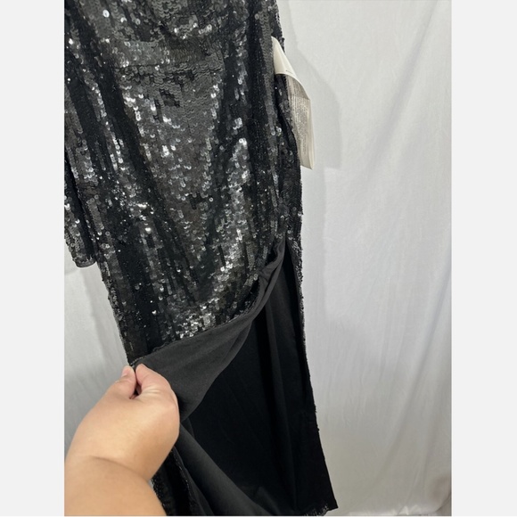 NEW $498 Mac Duggal [ 12 ] Sequin‎ One Shoulder Long sleev Column Gown Black - Picture 11 of 14